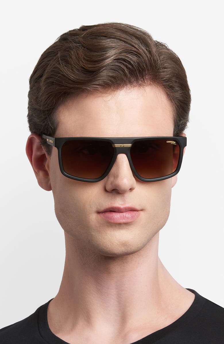 Carrera Eyewear Victory C 60mm Square Flat Top Sunglasses, Alternate, color, Matte Black/ Brown Green