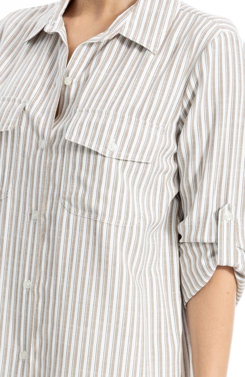 Max Studio Stripe Roll Tab Button-up Utility Shirt