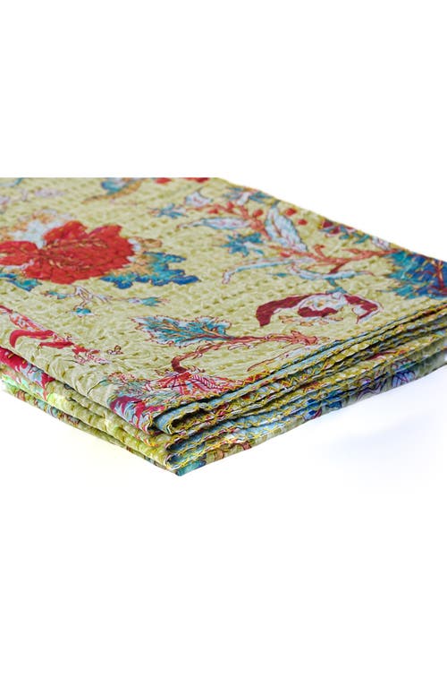 Taj Hotel Vintage Cotton Kantha Throw Blanket In Multi Green