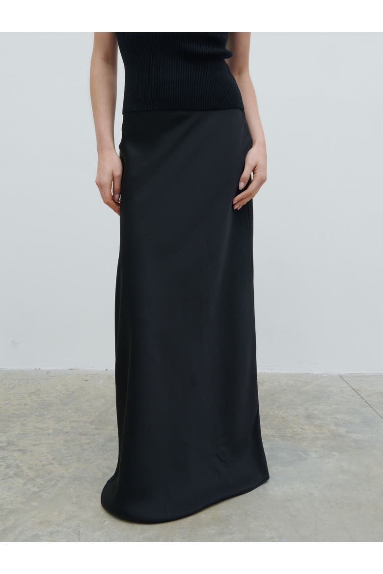 Breya Satin Maxi Skirt, Alternate, color, Black