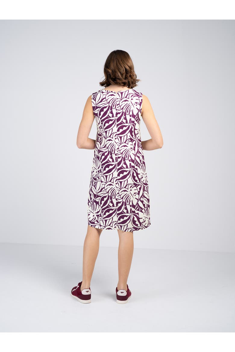 Sleeveless Printed Linen Shift Dress, Alternate, color, Fig & Soft White Leaf Print