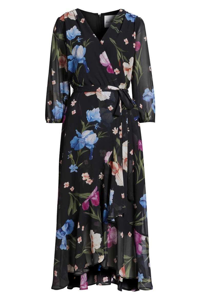 Floral Faux Wrap High-Low Dress, Alternate, color, NAVY/ PINK