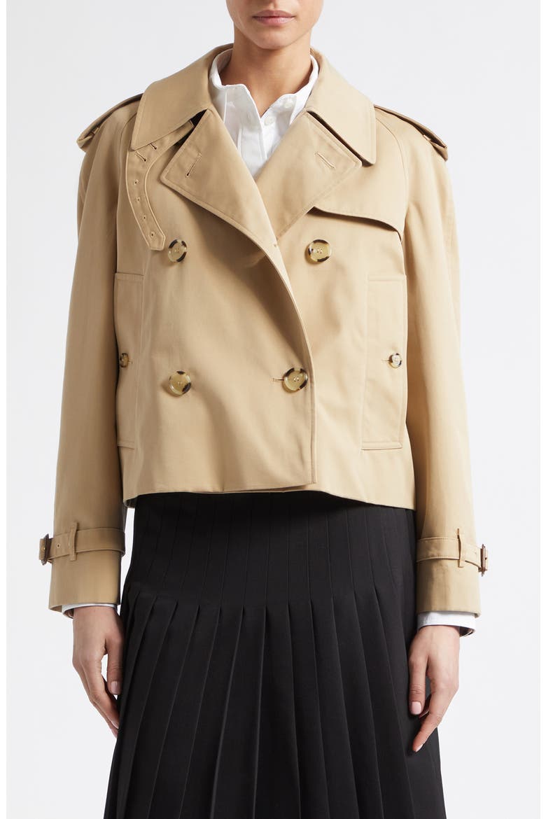Haltye Cotton Gabardine Crop Trench Jacket, Main, color, HONEY