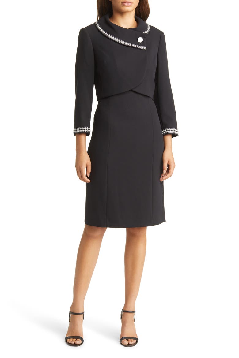 Beaded Jacket & Sheath Dress, Main, color, BLACK
