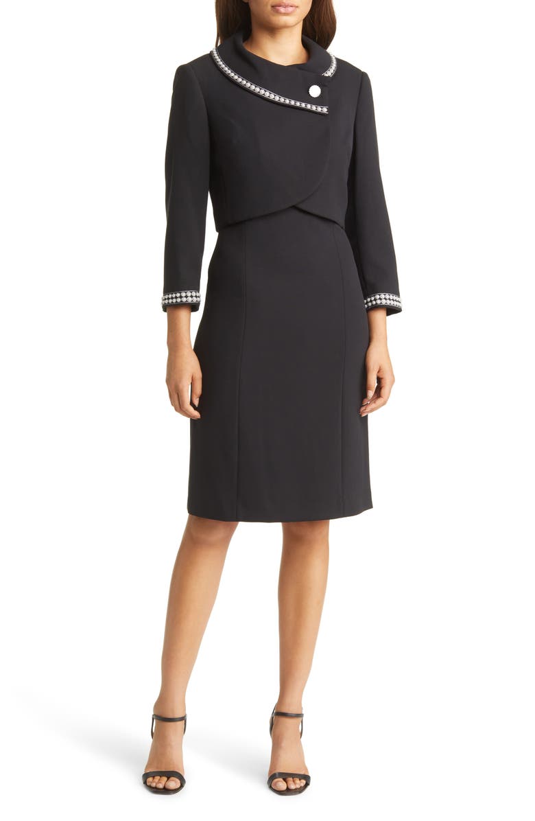 Tahari ASL Beaded Jacket & Sheath Dress, Main, color, Black