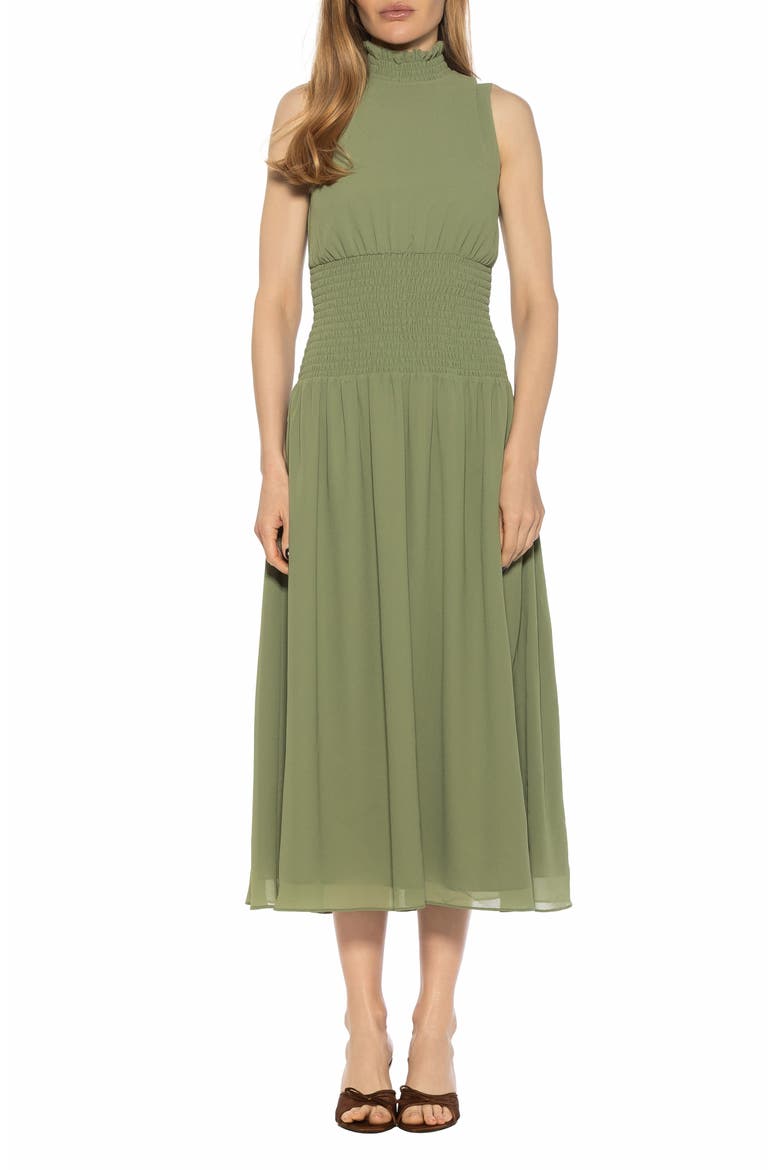 Noor Smocked Neck Midi Dress, Main, color, SAGE