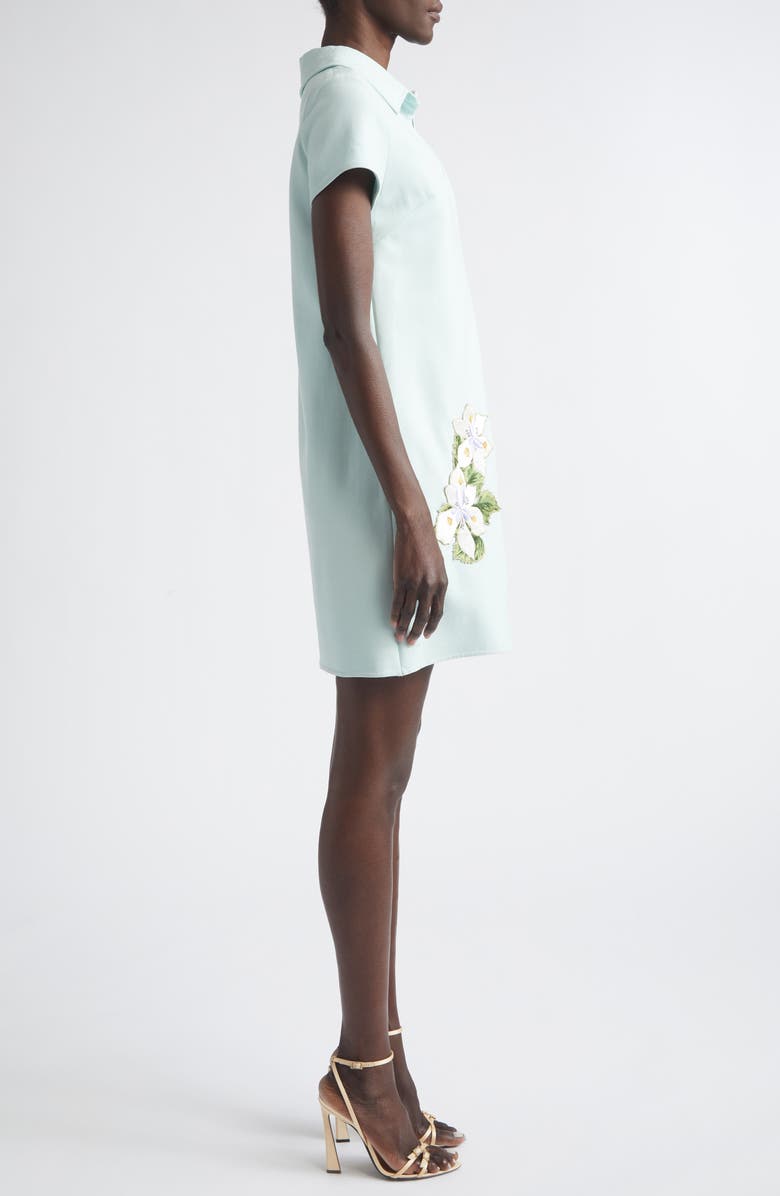 Oscar de la Renta Embroidered Appliqué Stretch Wool Polo Dress, Alternate, color, Saltwater