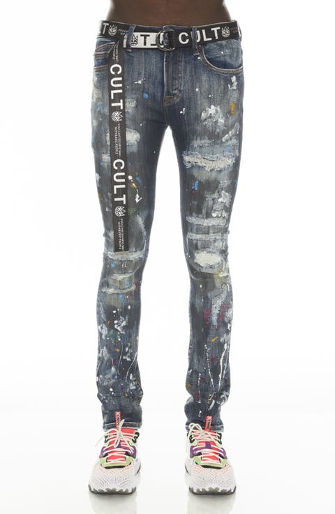 Punk Belted Distressed Super Skinny Jeans (Chaos)