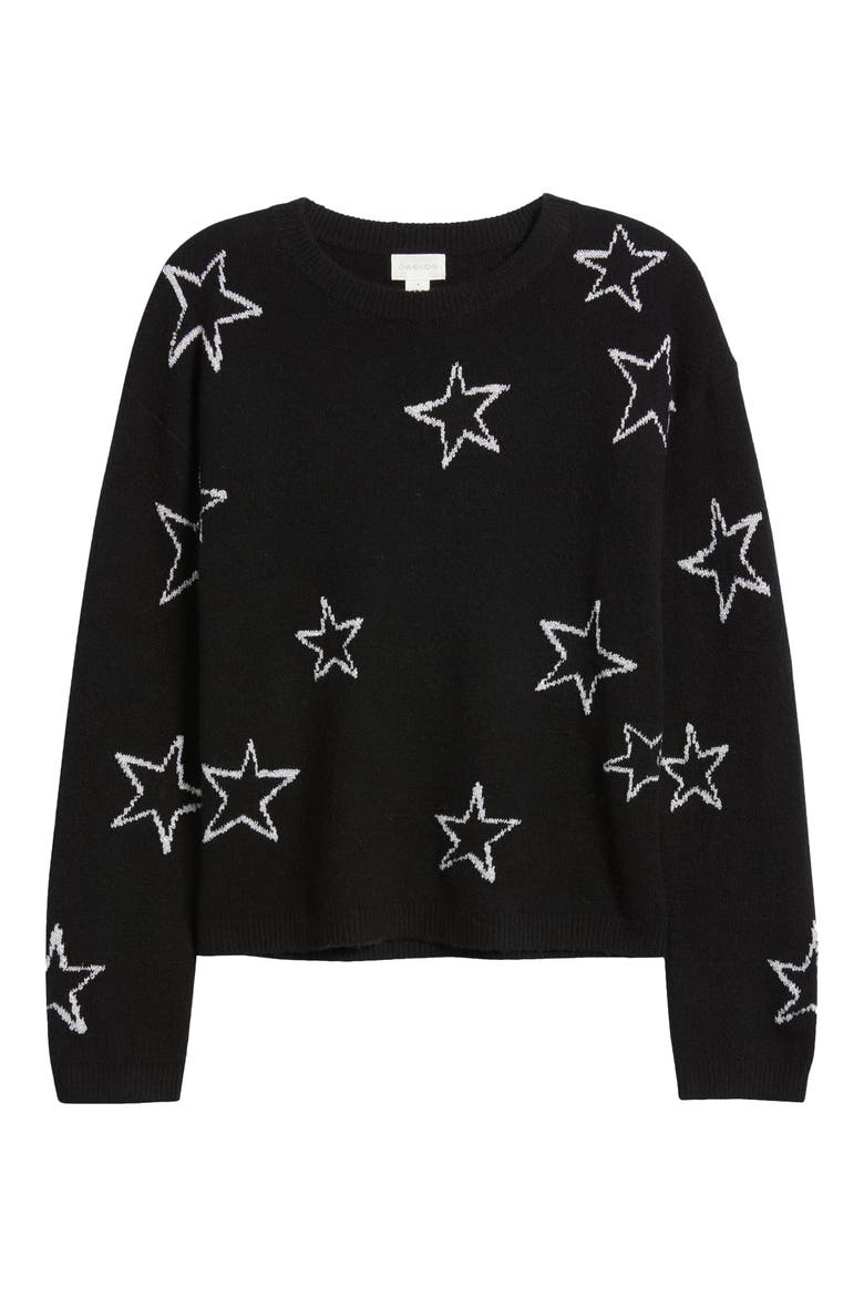 Star Jacquard Sweater, Alternate, color, BLACK- SILVER SKETCHED STAR