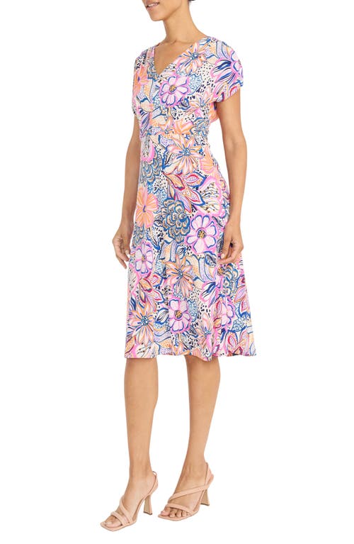 Maggy London Pleated Bodice Midi Dress In Ivory/pink