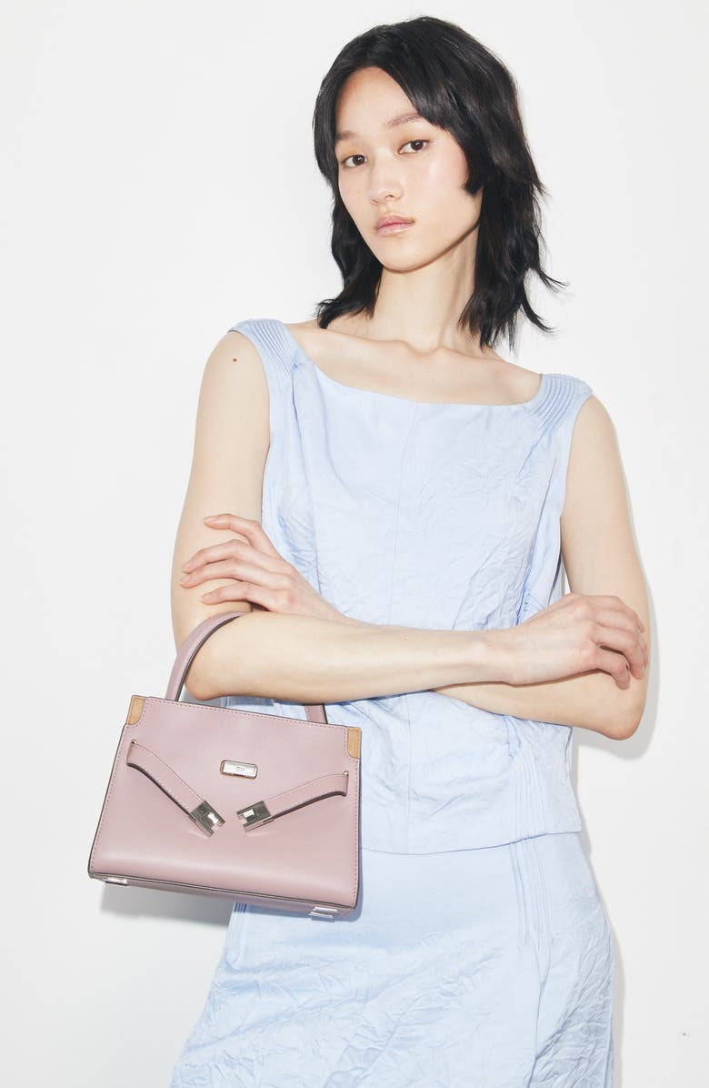 Tory Burch Petite Lee Radziwill Leather Double Bag, Alternate, color, Light Mauve