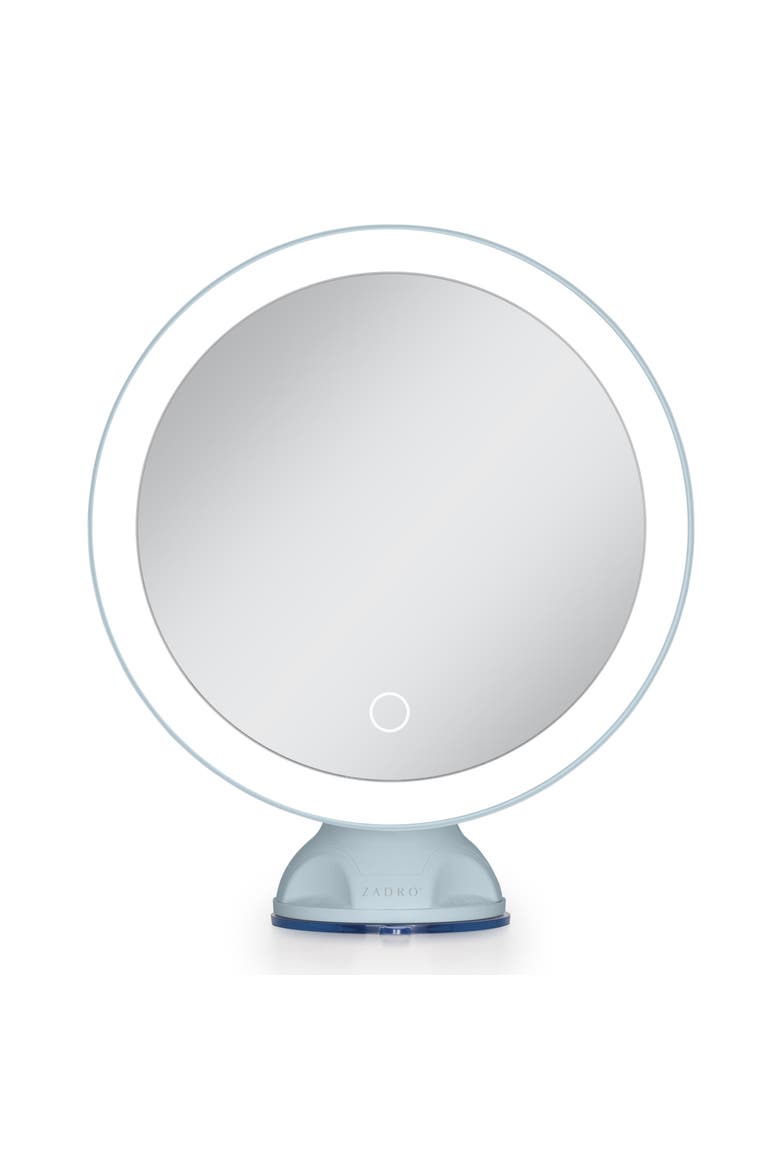 Lighted Wall Mounted Suction Cup Makeup Mirror with 10X Magnification, Main, color, French Blue
