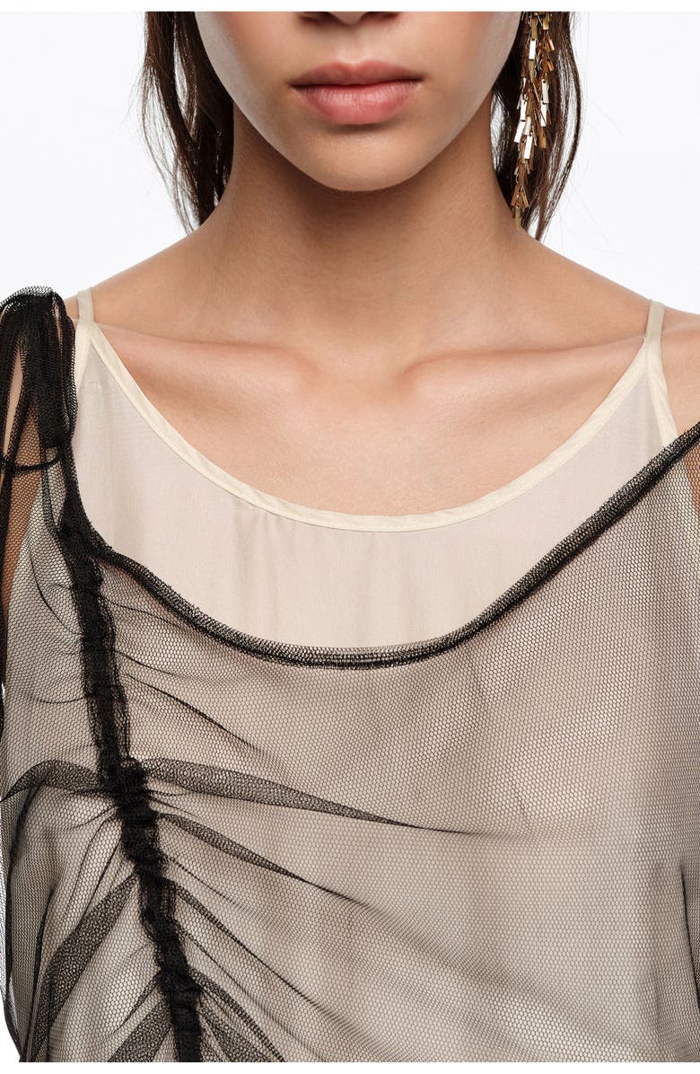 Bimba y Lola Camisole Dress With Mesh Overlay, Alternate, color, Black