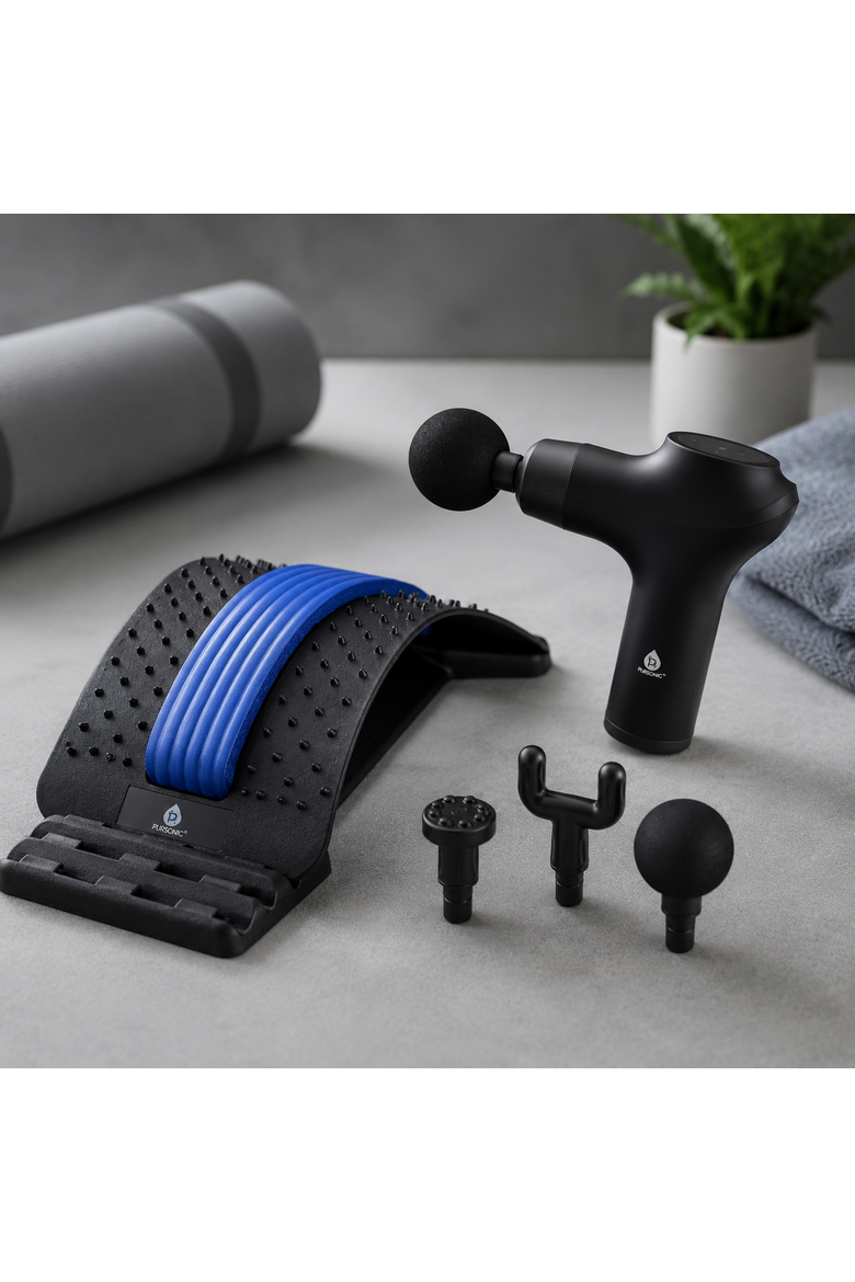 Back Stretcher & 3-Speed Massage Gun, Alternate, color, Black