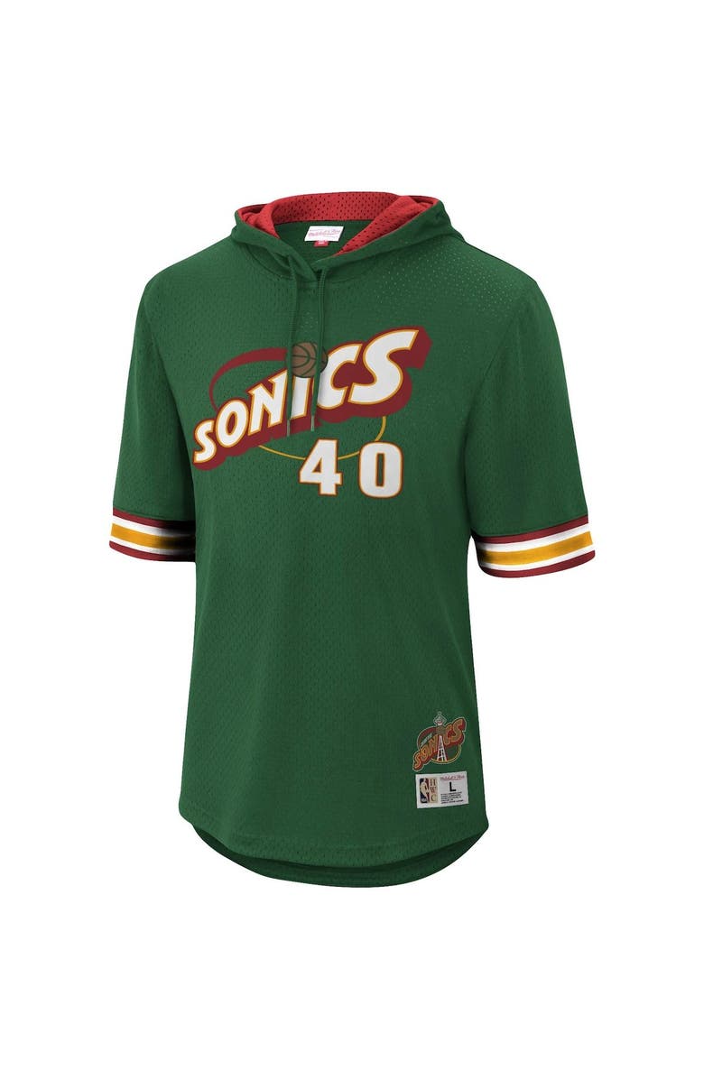 Mitchell & Ness Men's Mitchell & Ness Shawn Kemp Green Seattle SuperSonics Mesh Hardwood Classics Name & Number Short Sleeve Hoodie, Alternate, color,