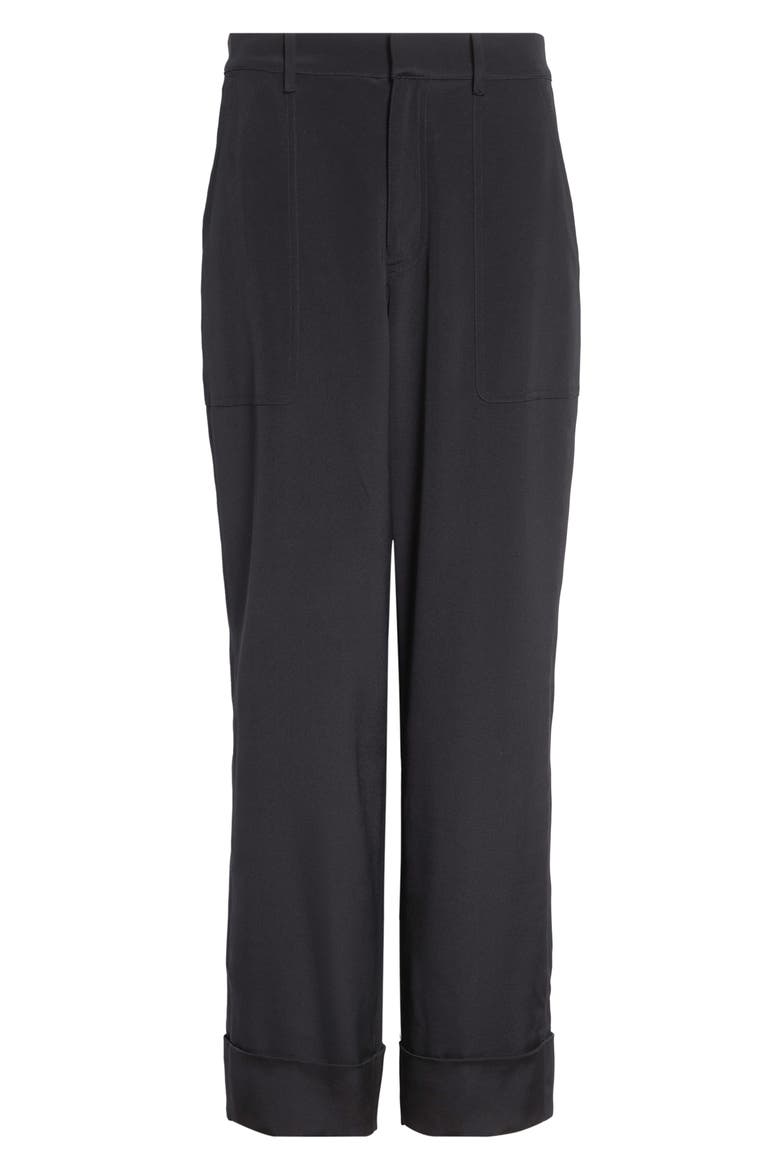 Highline Stretch Silk Crêpe de Chine Ankle Straight Leg Pants, Alternate, color, BLACK