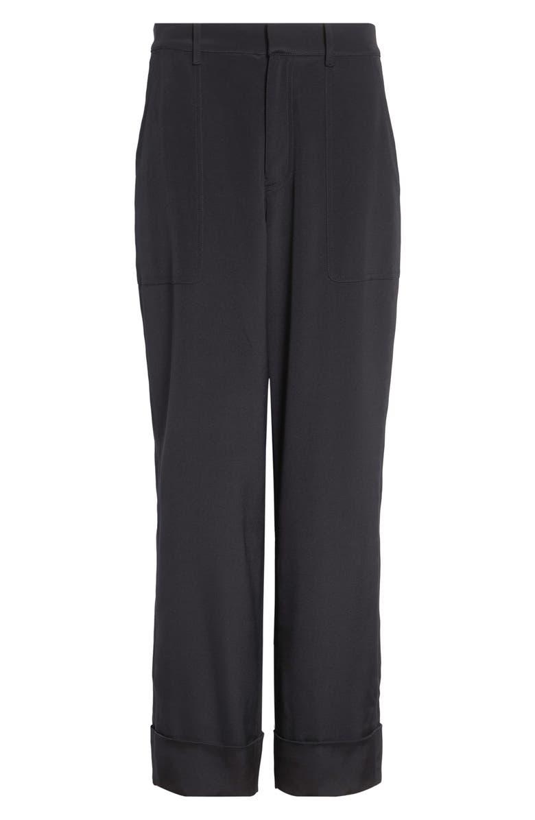 Lafayette 148 New York Highline Stretch Silk Crêpe de Chine Ankle Straight Leg Pants, Alternate, color, Black