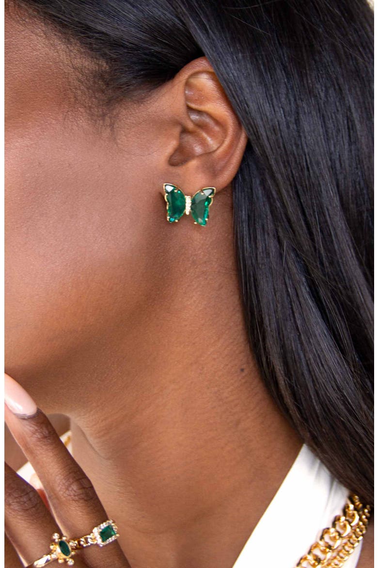 Butterfly Stud Earrings, Alternate, color, GREEN