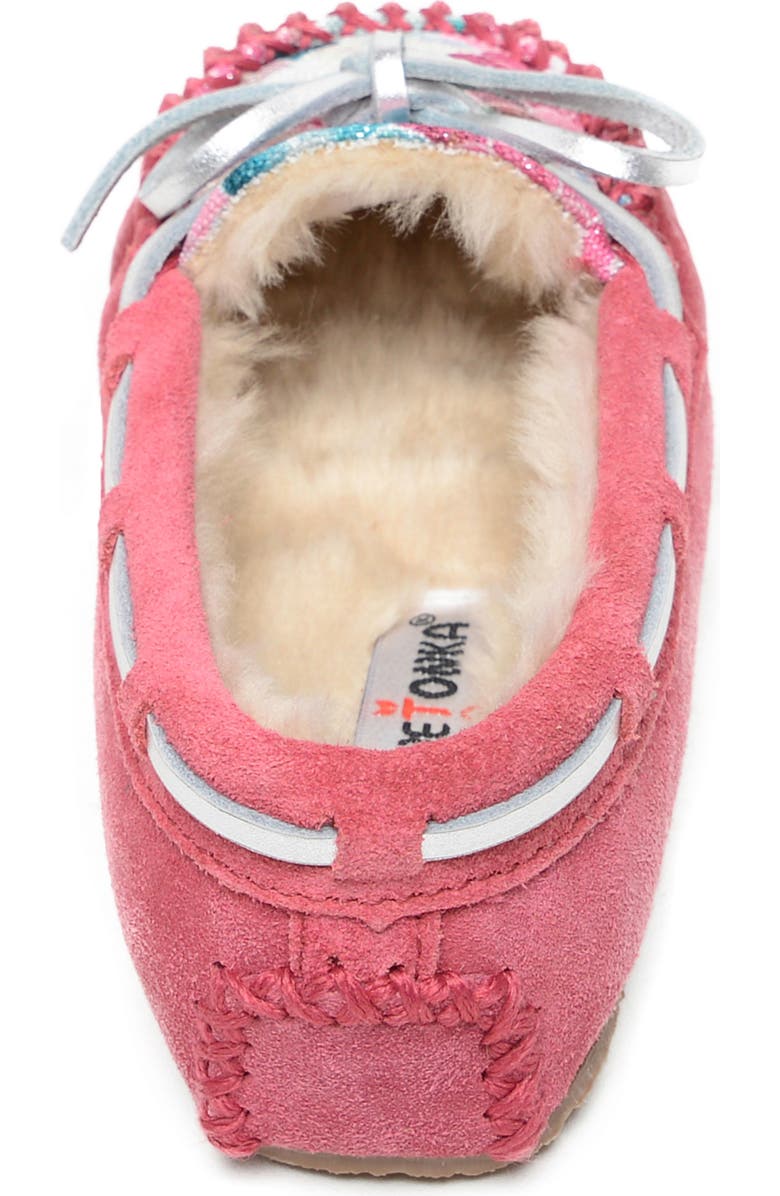 Minnetonka Cassie Faux Fur Slipper, Alternate, color, Mermaid Hot Pink