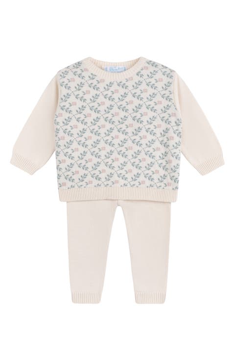 Floral Cotton Jacquard Sweater & Pants Set (Baby)