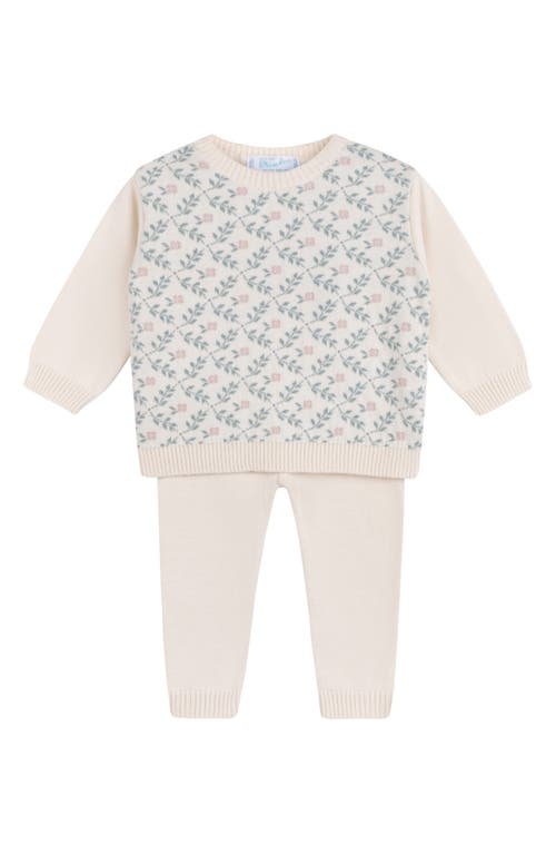 Feltman Brothers Floral Cotton Jacquard Sweater & Pants Set in Ecru 