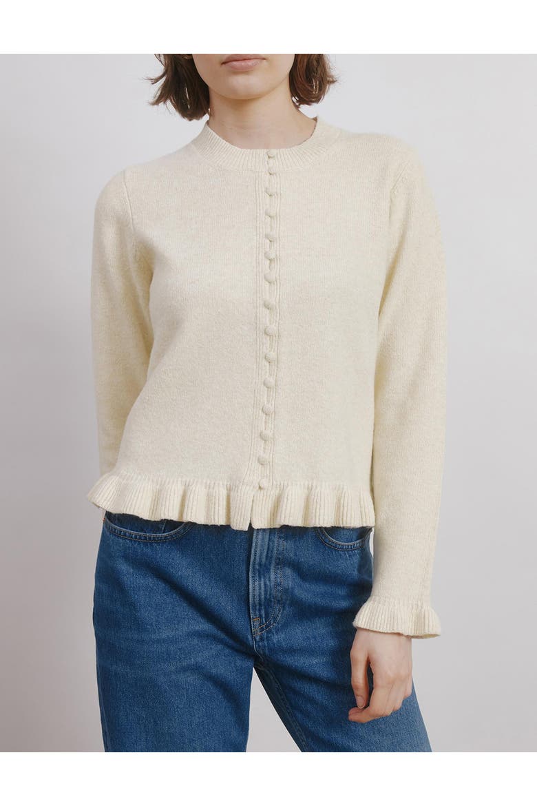 Frill Button Cardigan, Alternate, color, Buttermilk