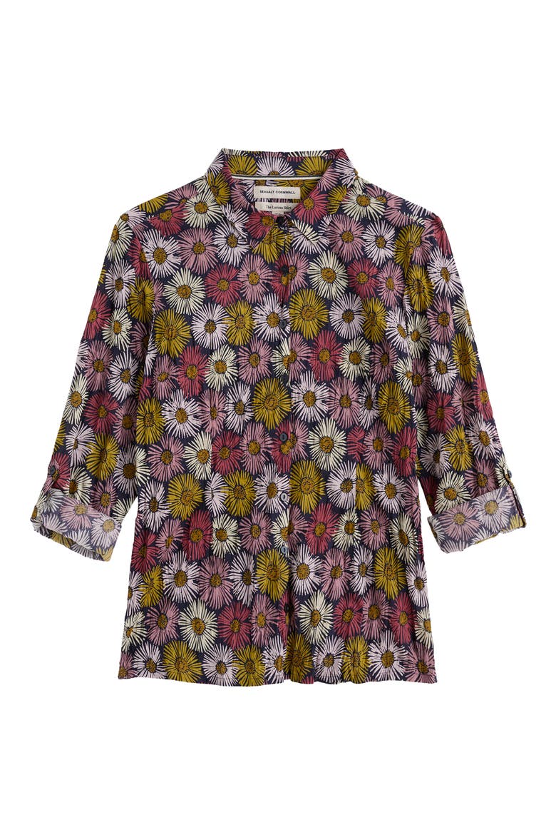 Larissa Crinkled Floral Organic Cotton Button-Up Shirt, Alternate, color, PAINTED ASTERS MARITIME