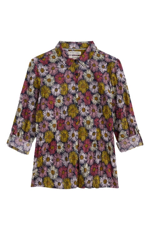 Larissa Crinkled Floral Organic Cotton Button-Up Shirt