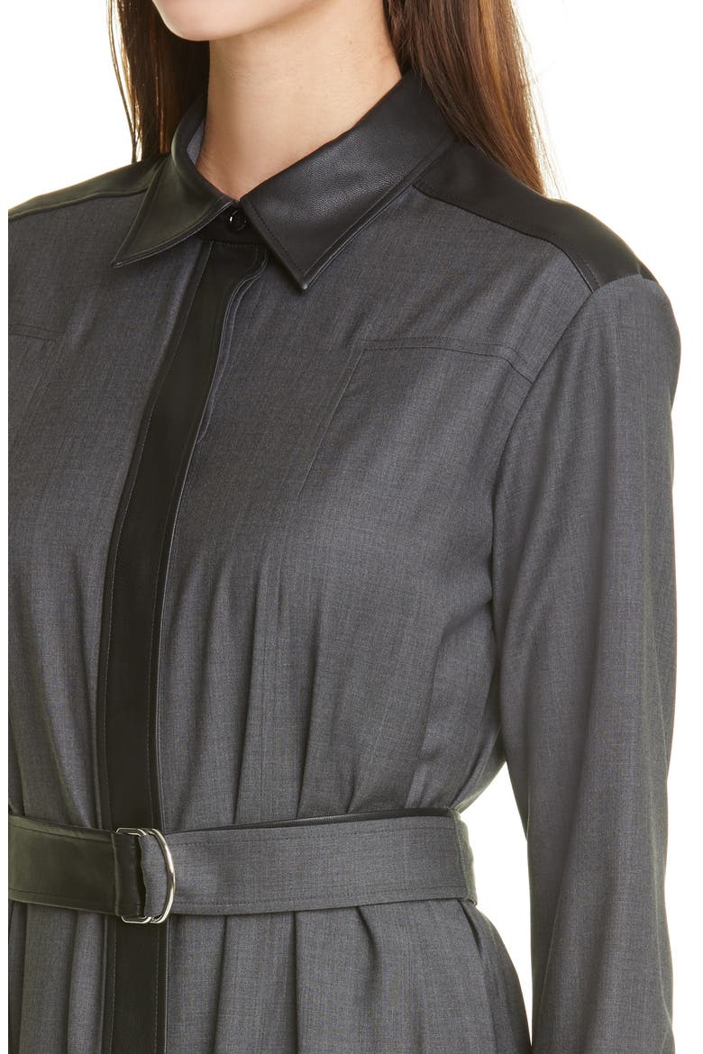 Deluta Mixed Media Belted Shirtdress, Alternate, color, MEDIUM GREY MELANGE