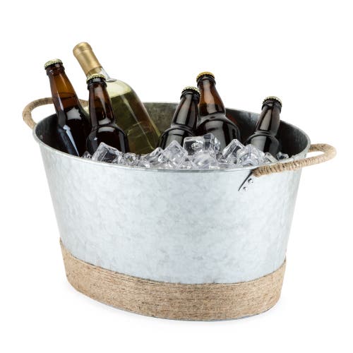 Twine Seaside Jute Rope Wrapped Galvanized Tub In Silver
