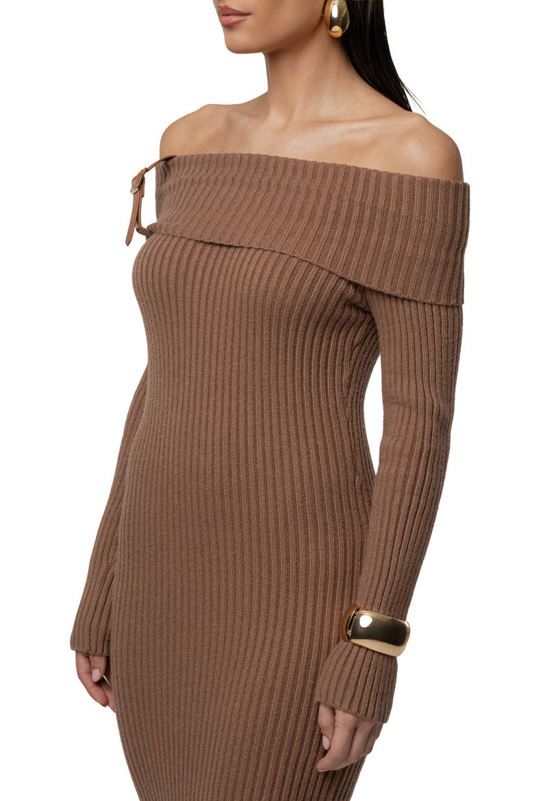 Kira Ribbed Midi Dress, Alternate, color, Tan
