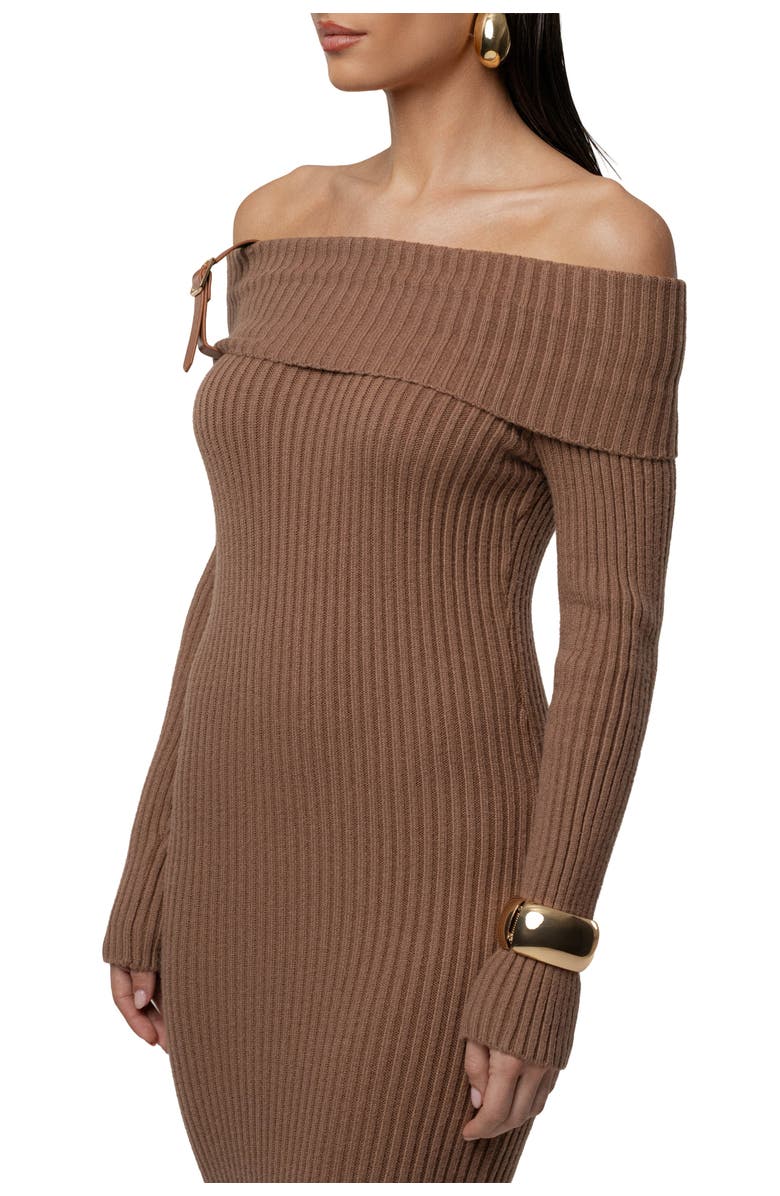 JLUXLABEL Kira Ribbed Midi Dress, Alternate, color, Tan