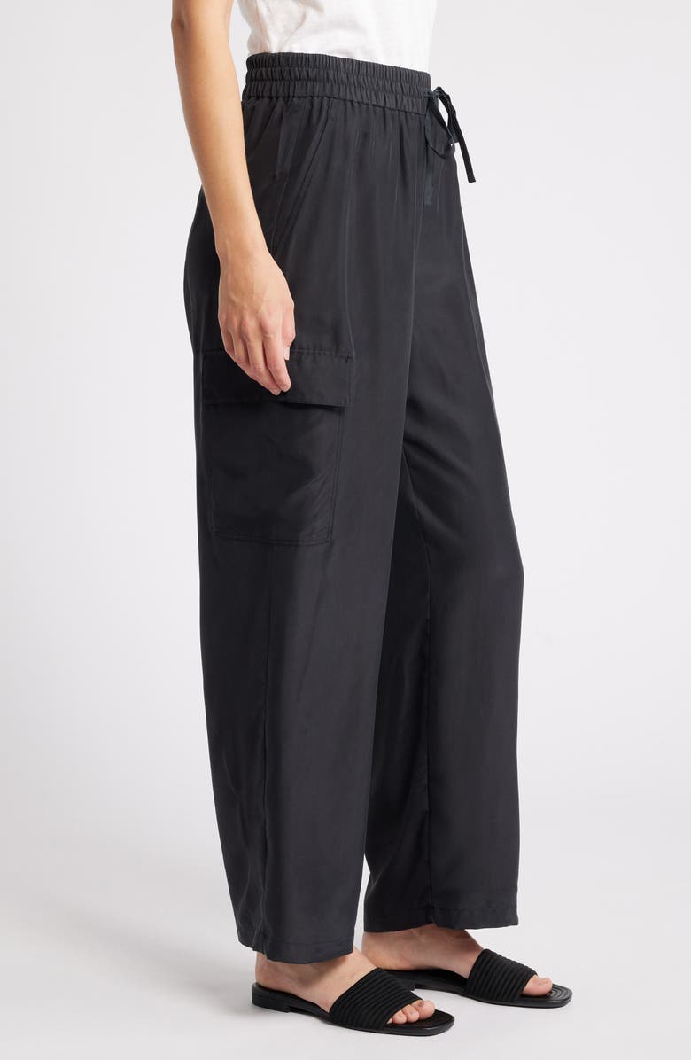 Eileen Fisher Cargo Silk Straight Leg Drawstring Pants, Alternate, color, 