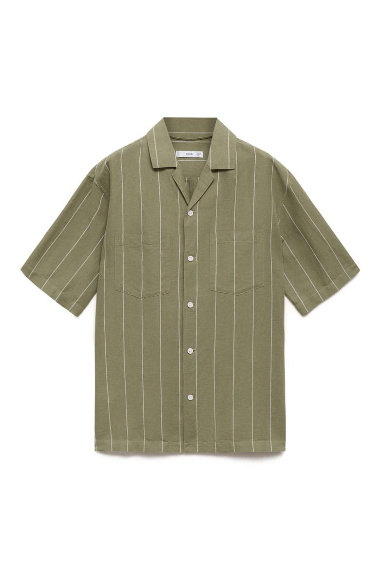 Pinstripe Linen & Cotton Bowling Camp Shirt, Alternate, color, GREEN