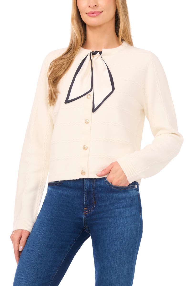 CeCe Tie Scarf Cardigan, Main, color, Butter Ivory