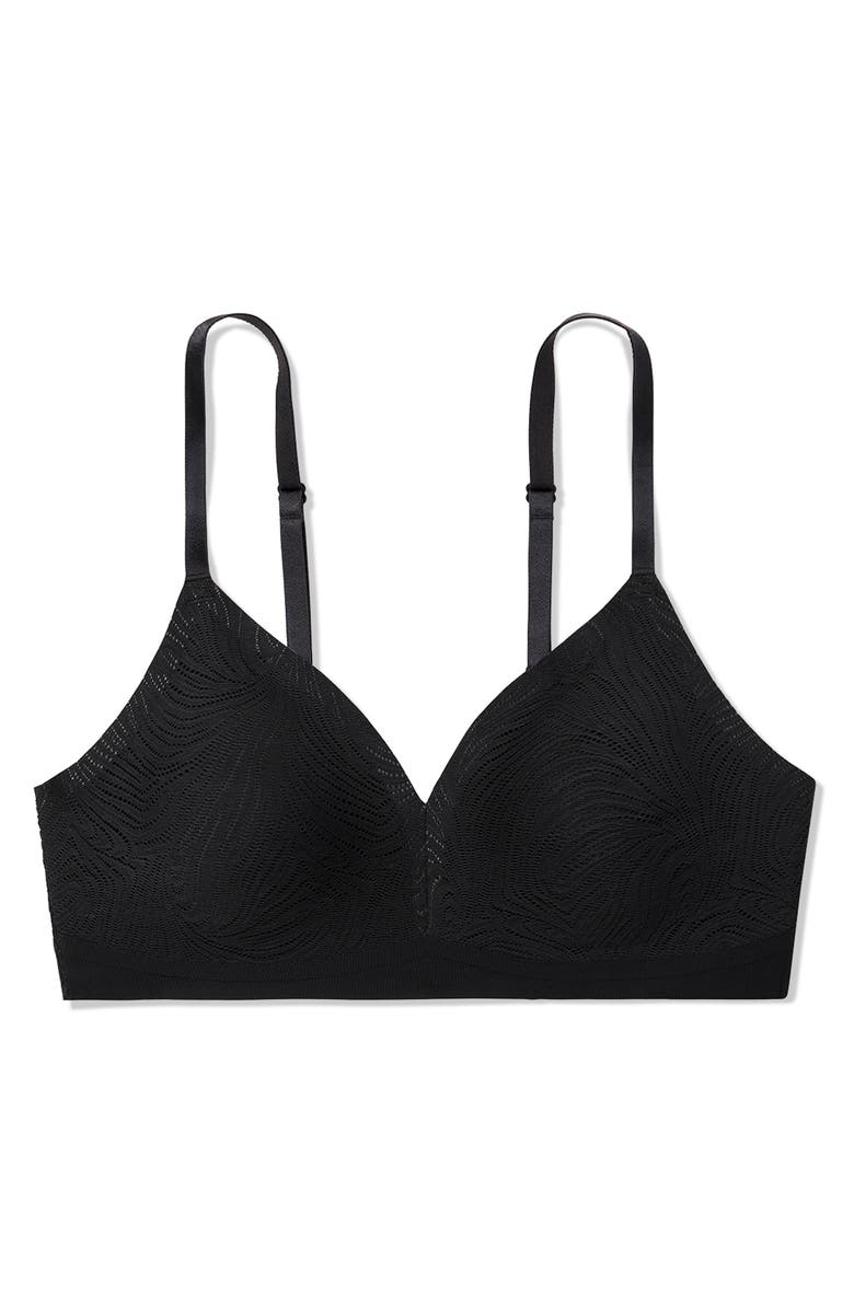 True & Co Lace Triangle Bralette, Alternate, color, Black