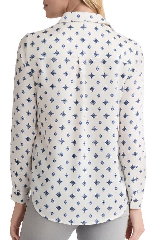 Jones New York Diamond Print Button-up Shirt In White