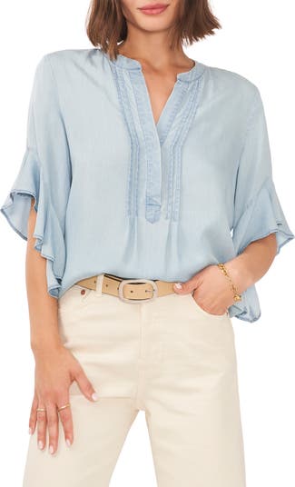 ヴィンスカムート Vince Camuto Pintuck Flutter Sleeve Henley Blouse レディース シャツ トップス O Vince Camuto Pintuck Flutter Sleeve Blouse | Nordstrom