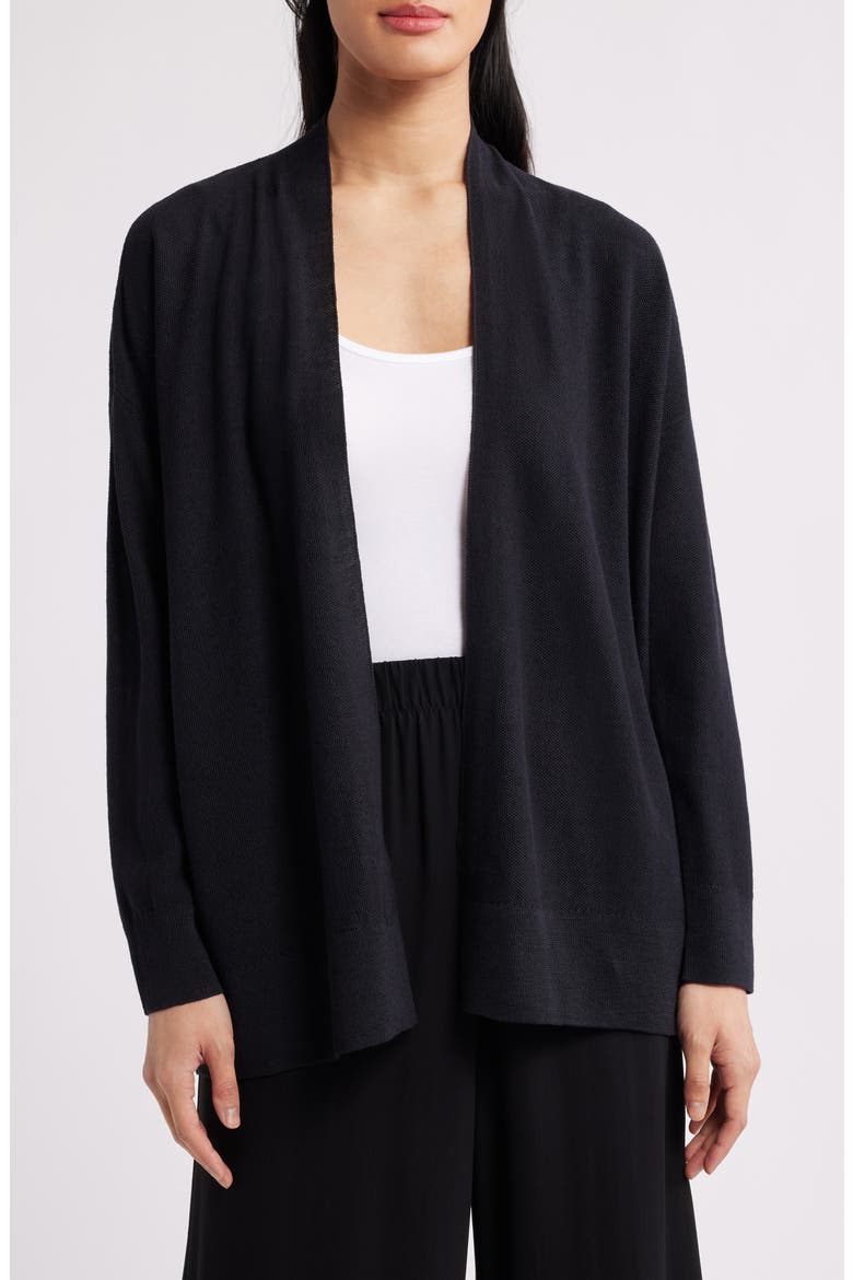 Organic Linen Blend Open Front Cardigan, Main, color, BLACK
