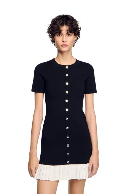 Sandro Mini Knit Dress With Ruffle In Black