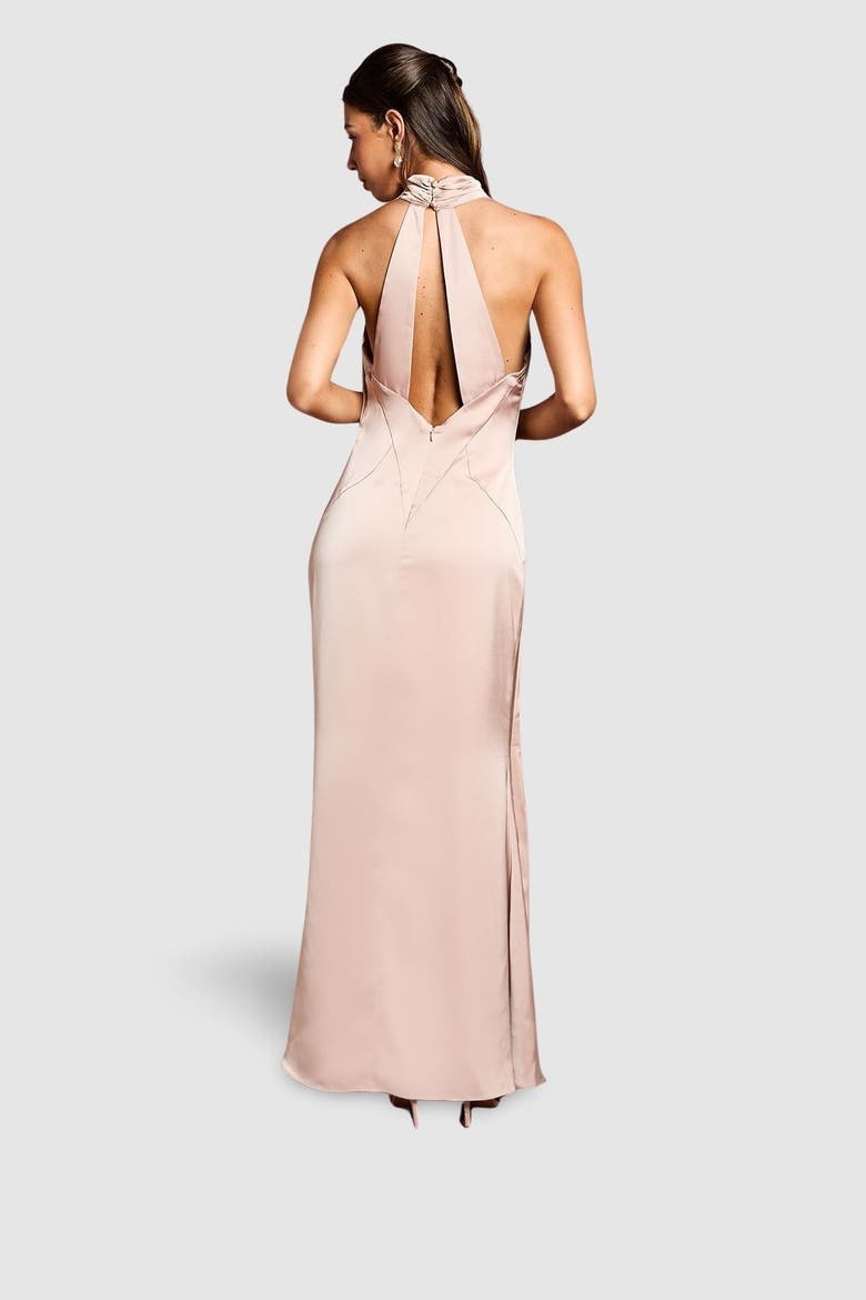 Satin Asymmetric Neck Maxi Dress, Alternate, color, Mocha