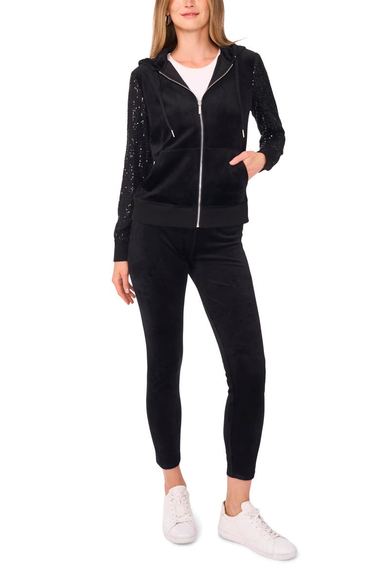Sequin Sleeve Hoodie, Alternate, color, RICH BLACK
