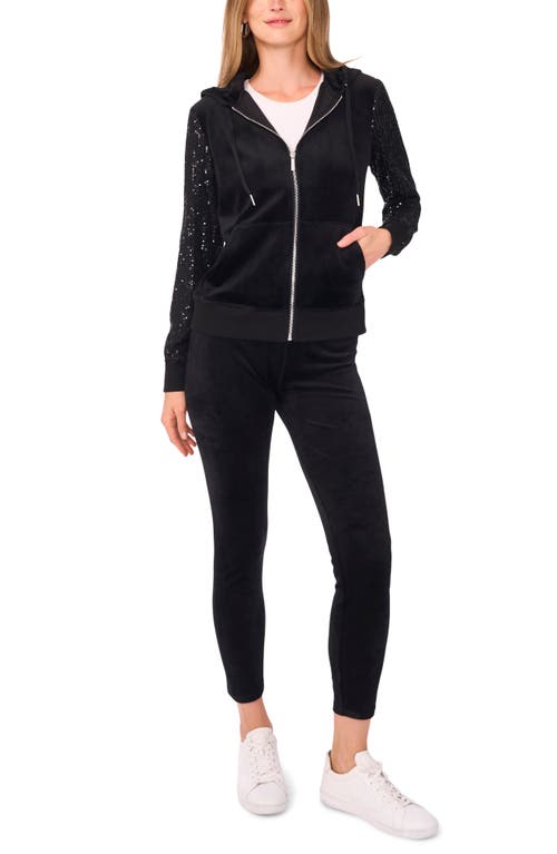 Vince Camuto Plus Size Velour Zip-front Hoodie Jacket In Black