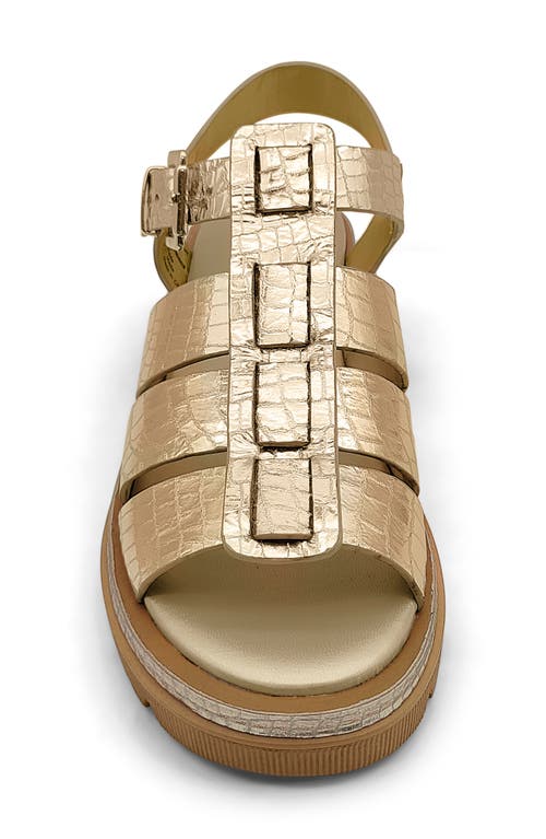 Kenneth Cole Herron Lizard Embossed Lug Sole Sandal In Soft Gold Leather