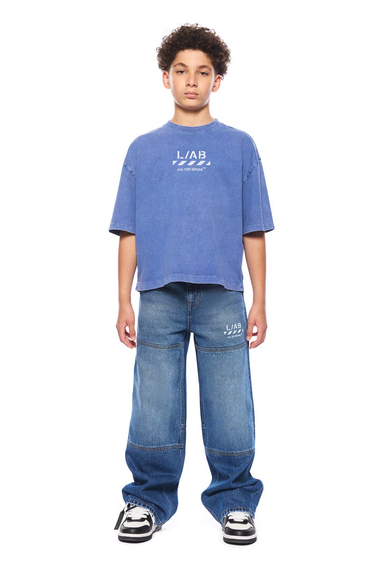Kids' Diag Wide Leg Jeans, Main, color, STEEL INDIGO