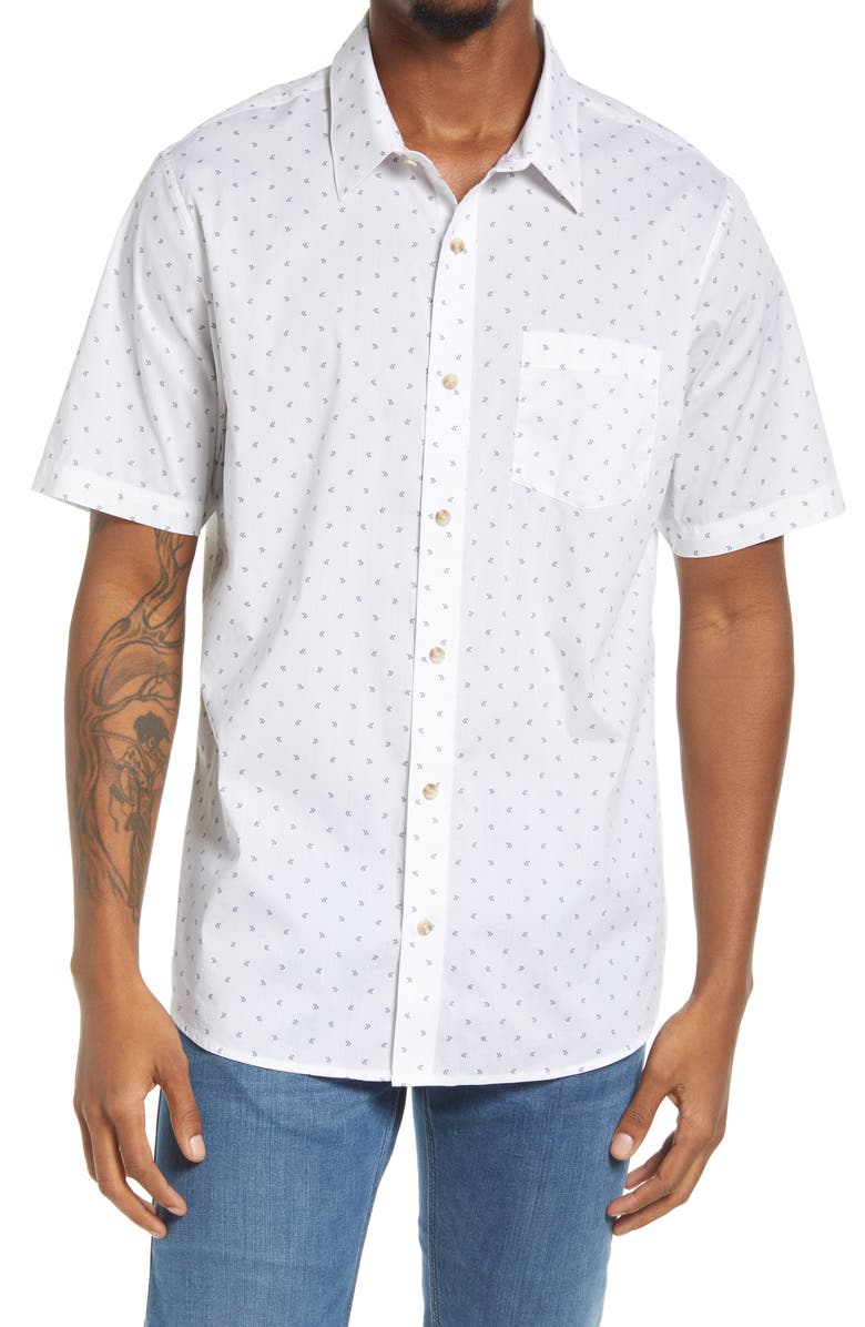 TravisMathew Not Your Best Short Sleeve Button-Up Shirt, Main, color, White
