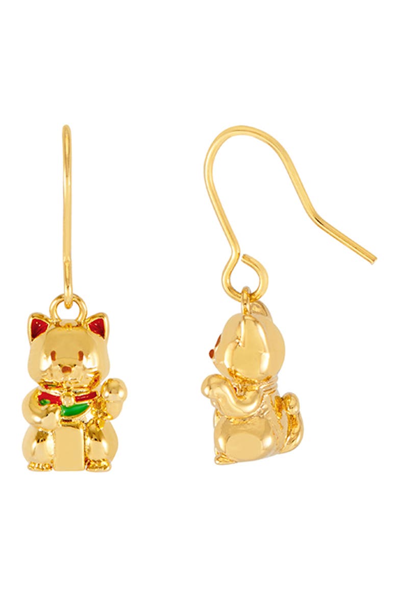 Lucky Cat Drop Earrings, Main, color, GOLD
