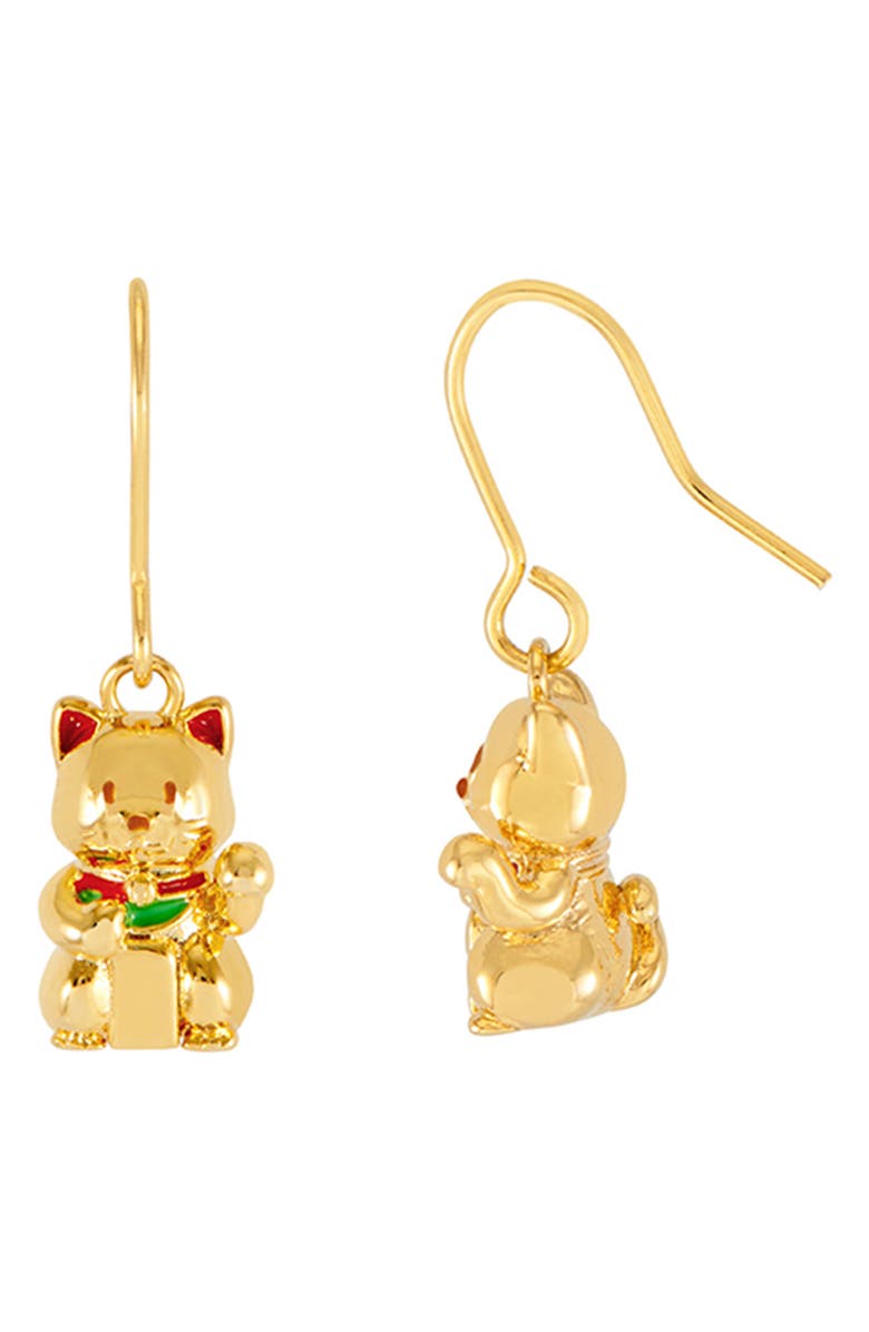 Estella Bartlett Lucky Cat Drop Earrings, Main, color, Gold
