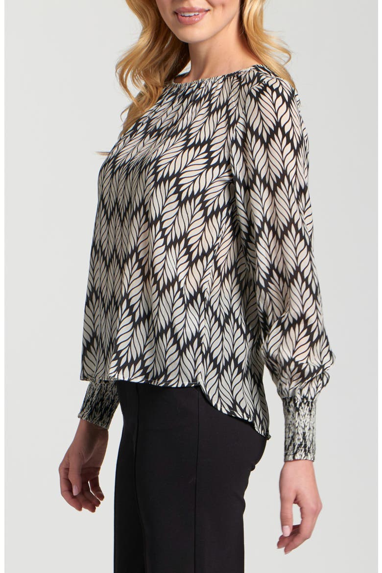 Printed Smocked Cuff Top, Alternate, color, BLACK/ WHITE