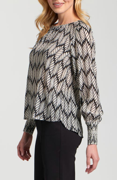 Apny Printed Smocked Cuff Top In Multi